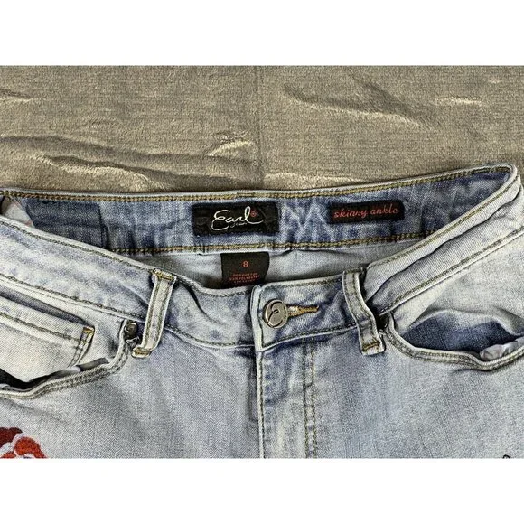 Earl Jean Women's Size 8 Embroidered Floral Butterfly Dragonfly Skinny Jeans - Picture 5 of 11